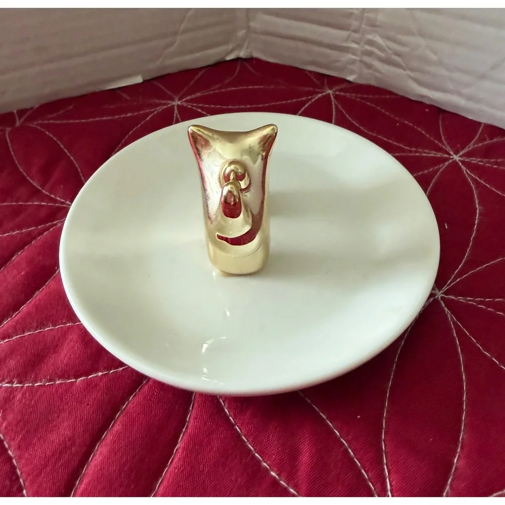 Isaac Mizrahi Gold Rhinoceros Ceramic Jewelry Trinket Dish Ring Holder CR71-RH-G